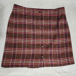 Talbots Wool Blend Plaid Button Front Mini Skirt